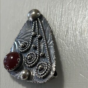 925 Sterling Silver Real Carnelian Gemstone Tribal Design Pendant